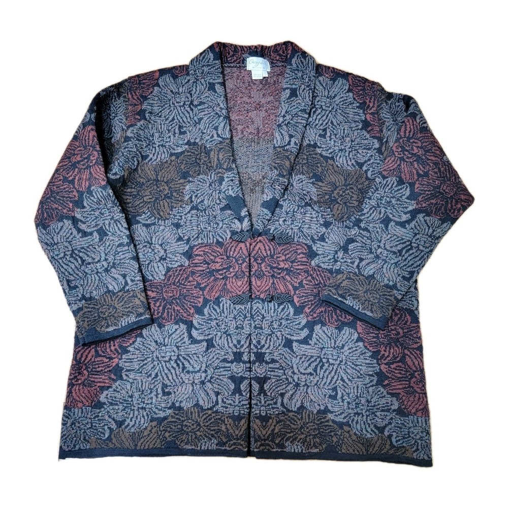 Cherry Lewis Womens Wool Cardigan Sweater Floral Size‎ Large Vintage